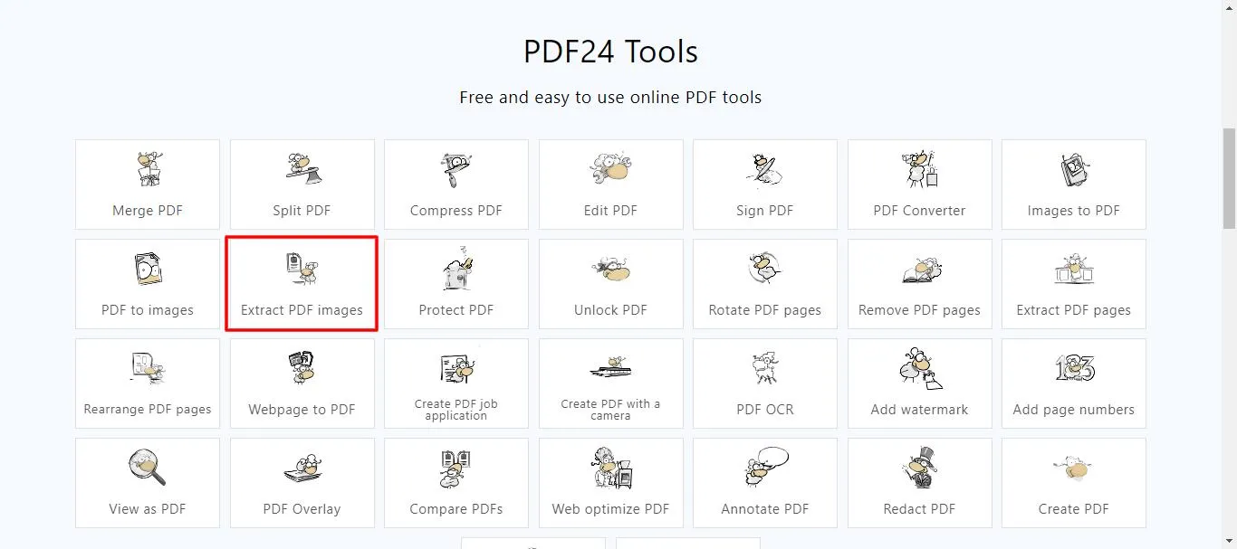 Extract images from PDF online click extract pdf images with pdf24