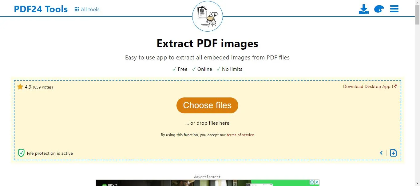 Extract images from PDF online upload pdf file with pdf24 tools