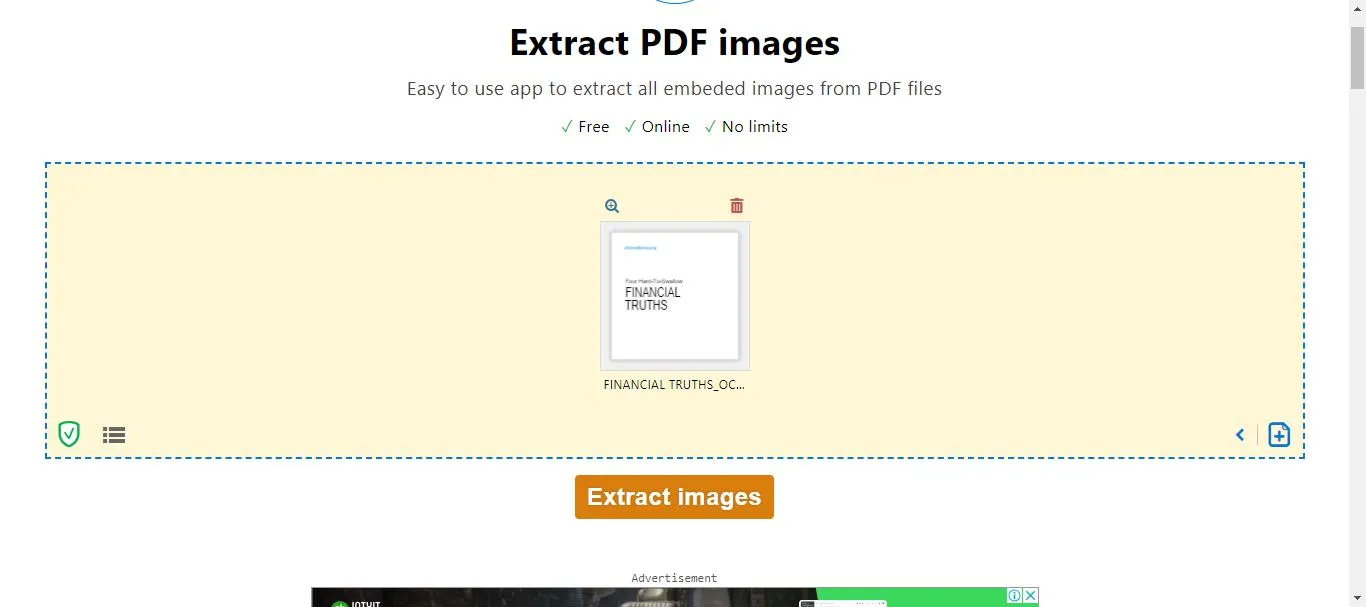 Extract images from PDF online click extract images with pdf24 tools