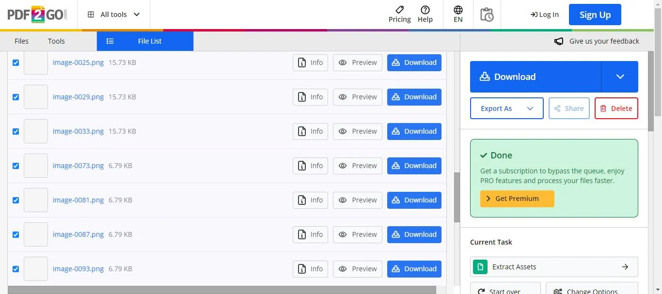Extract images from PDF online select the image and click download with pdf2go
