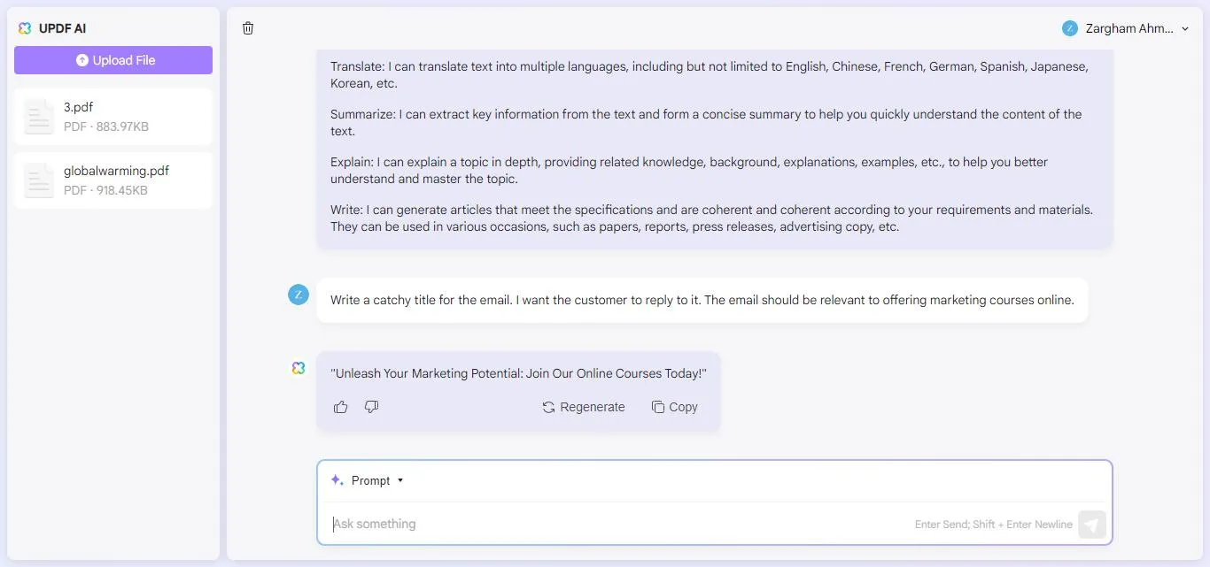 Cómo usar la IA en ventas: escriba el mensaje para generar el título con el Asistente de IA de UPDF Online