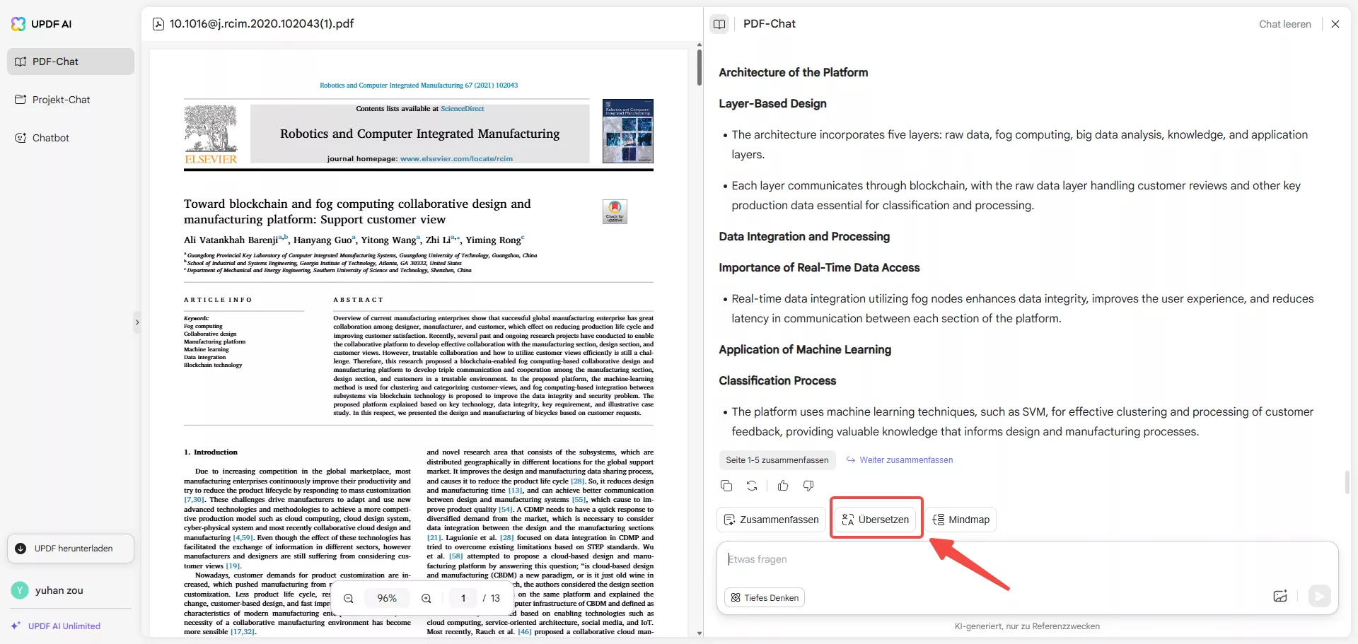 Übersetzungsoption auswählen