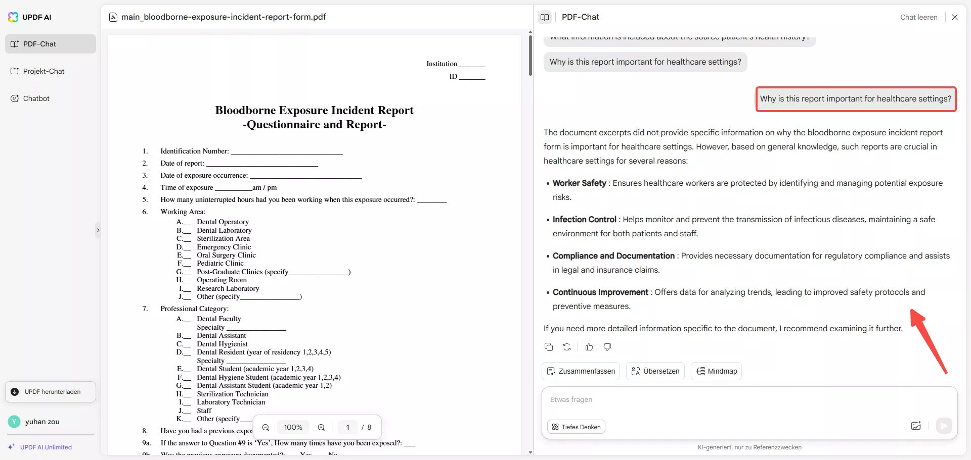 schwierige Sätze mit Chatpdf verstehen