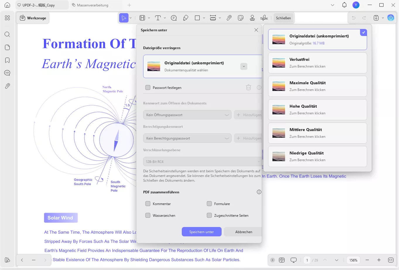 pdf-Einstellungen reduzieren