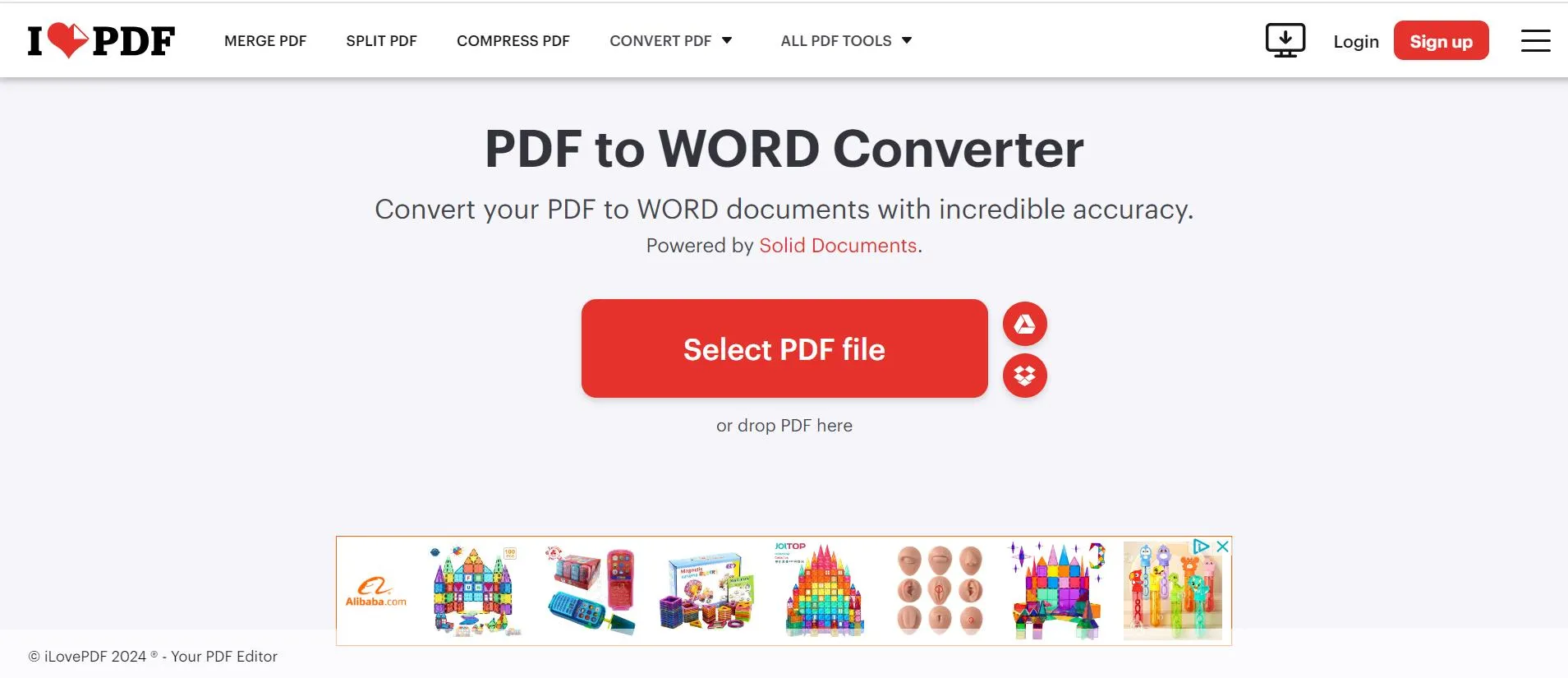 upload PDF to iLovePDF to convert PDF to Word on Mac