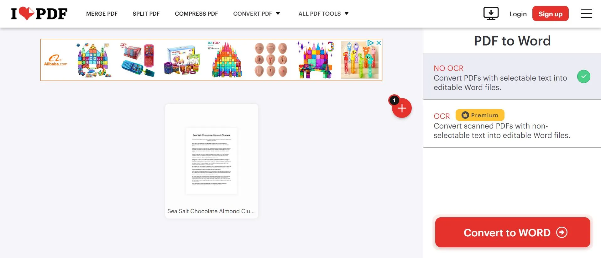 click on convert to Word with iLovePDF on Mac