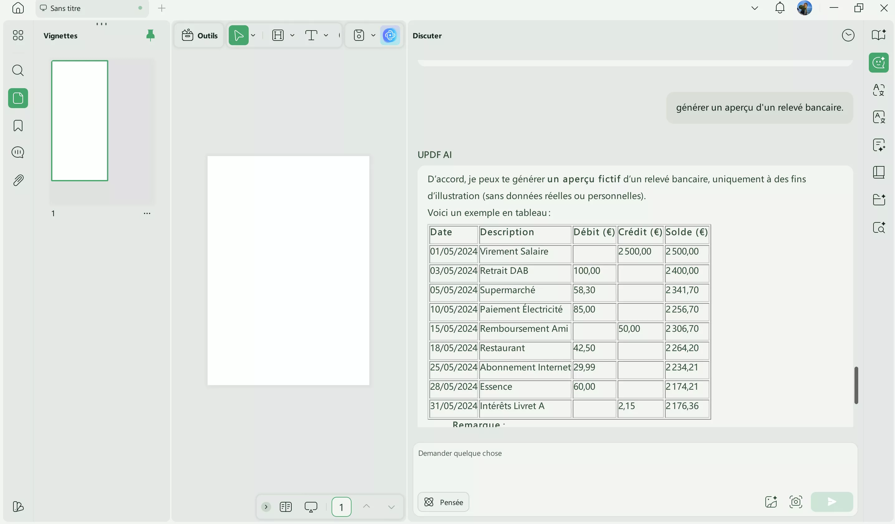 générateur de relevé bancaire updf