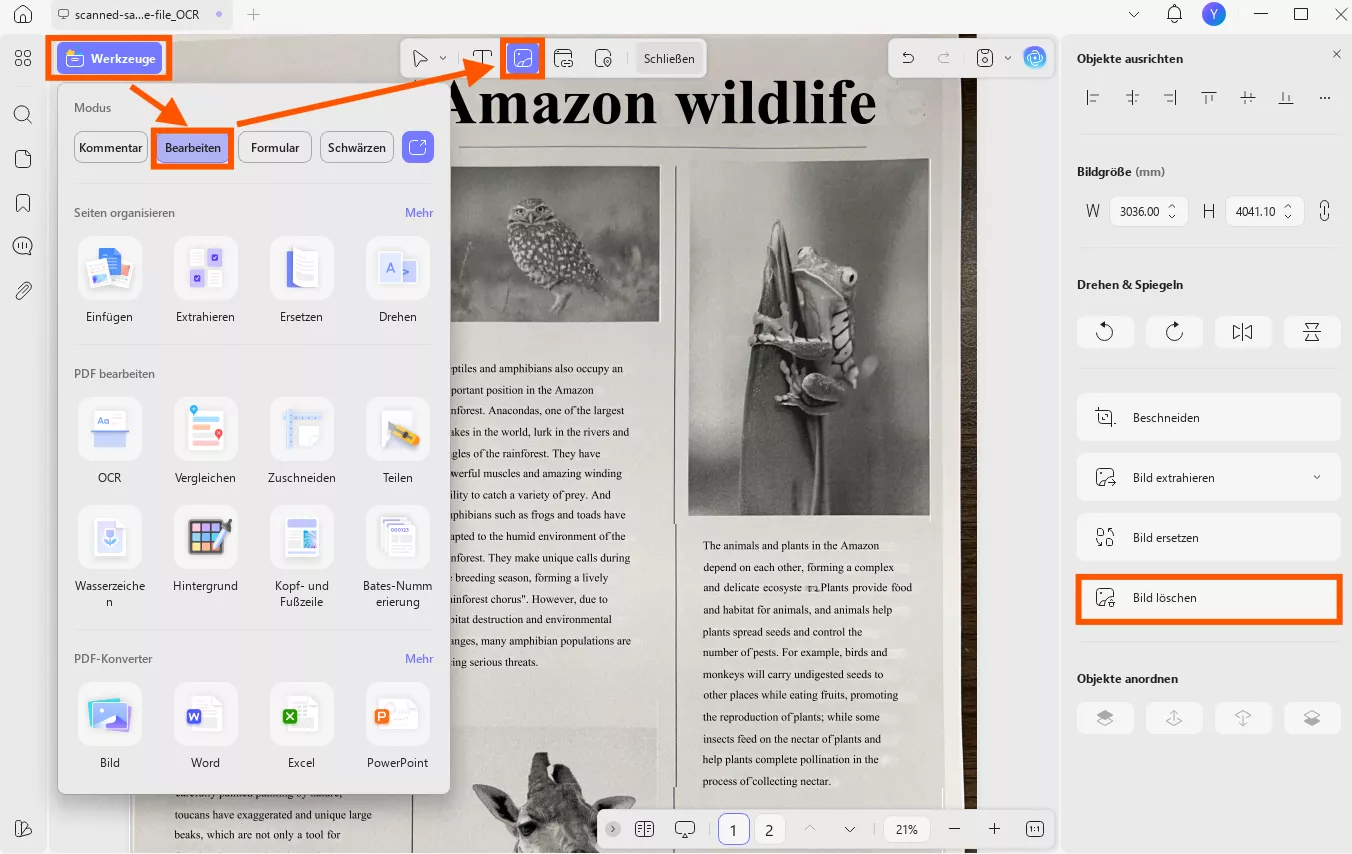 Gescannte PDF-Datei begradigen Hintergrundbild löschen, um gescannte PDF-Datei mit UPDF zu begradigen