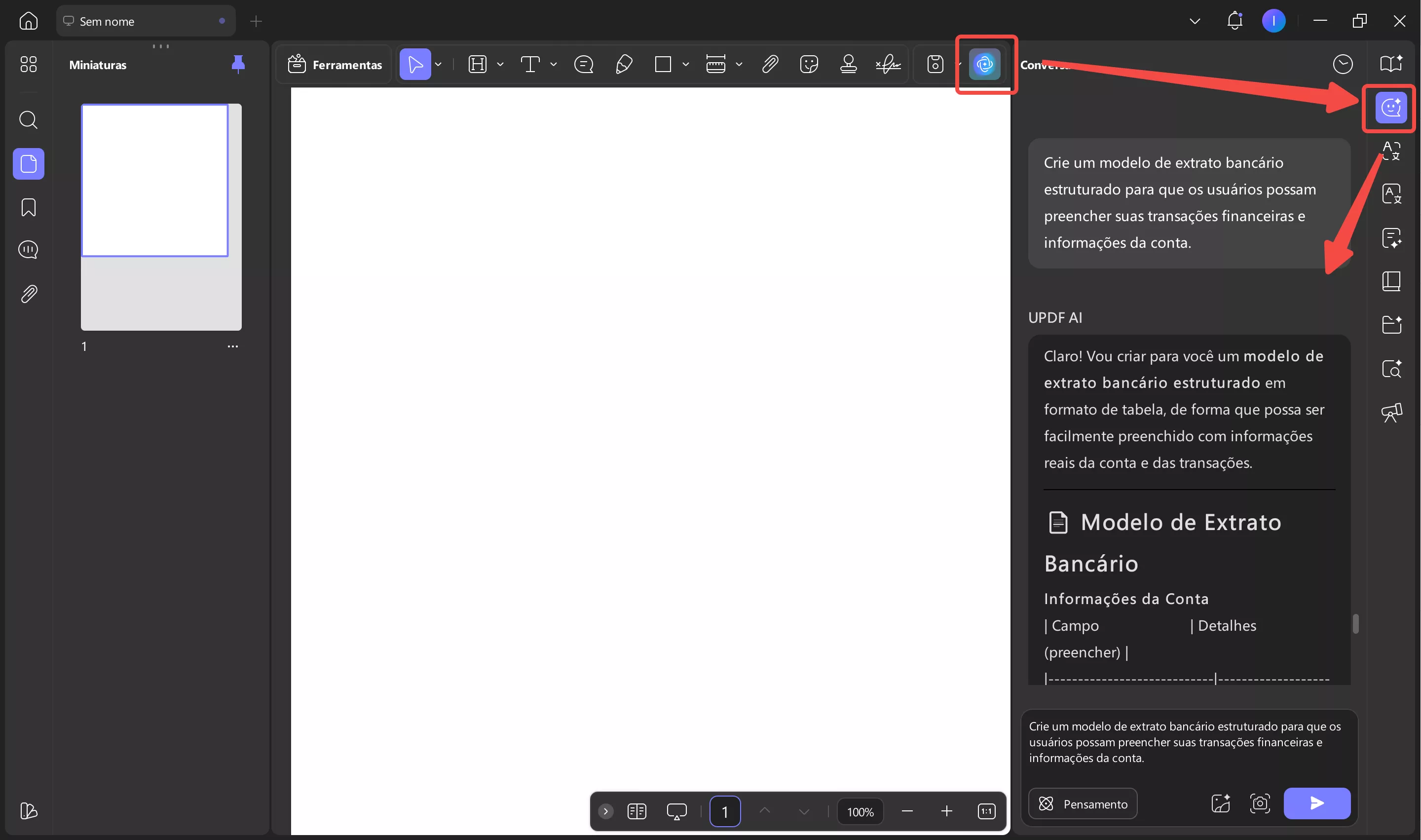criar extrato bancário no updf