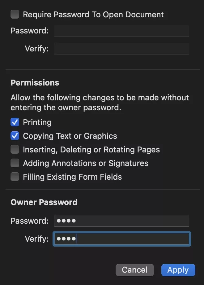 apply the permission password