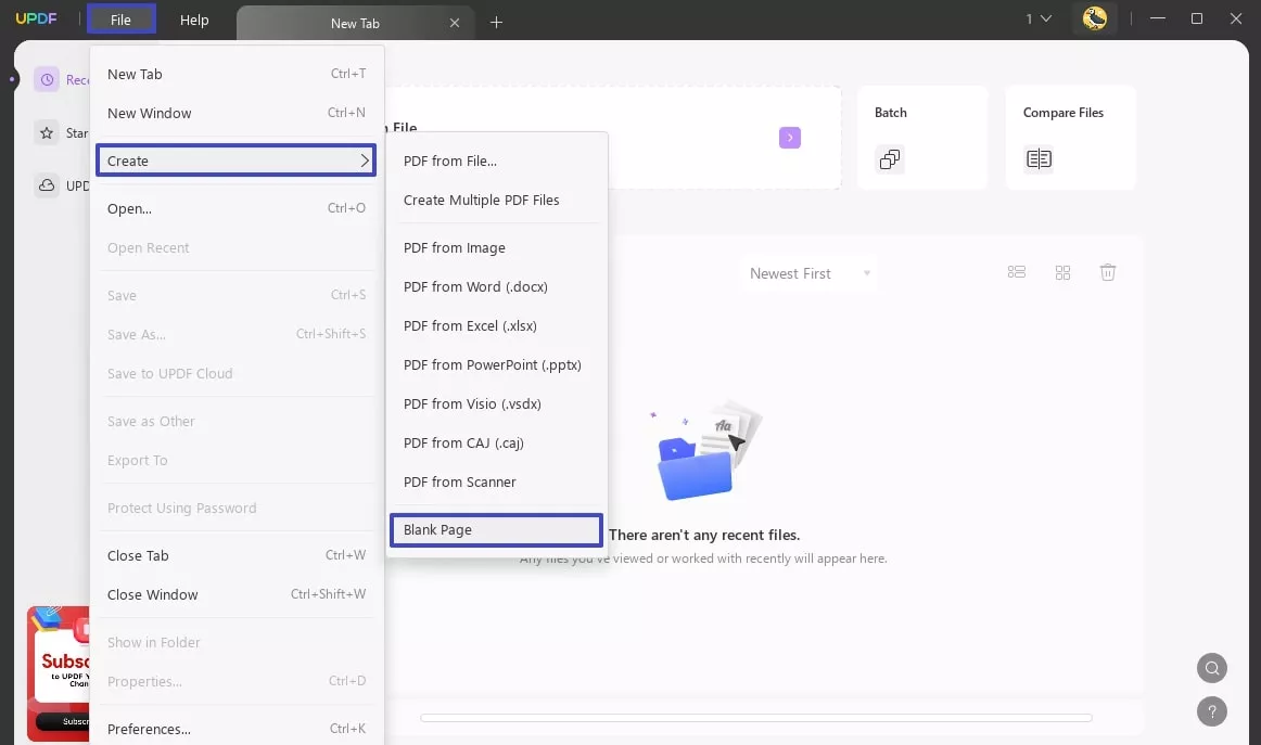 فتح ملف pdf فارغ
