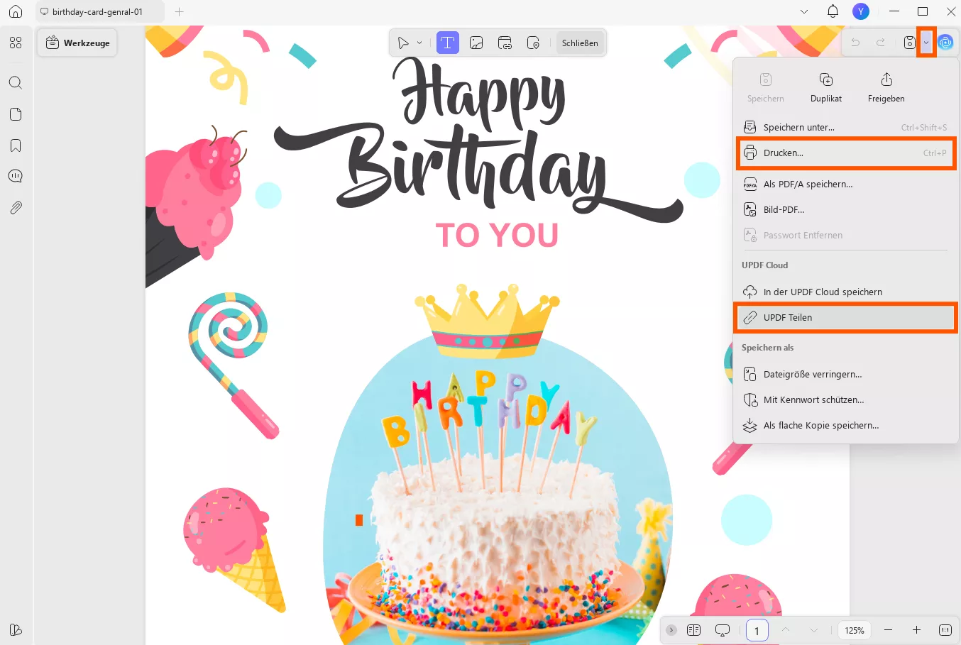 die Karte teilen und drucken