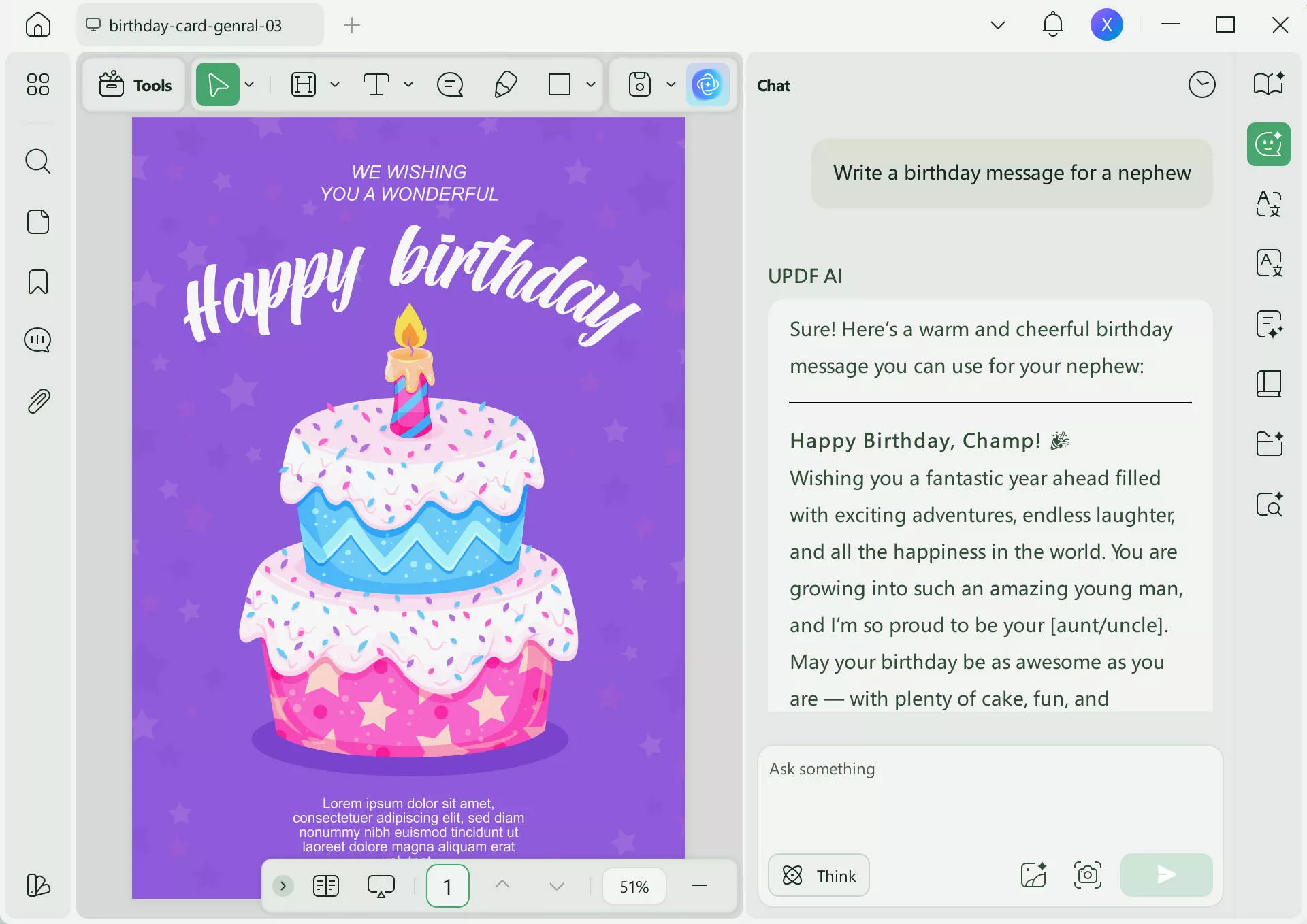 write a birthday wish for a nephew with UPDF