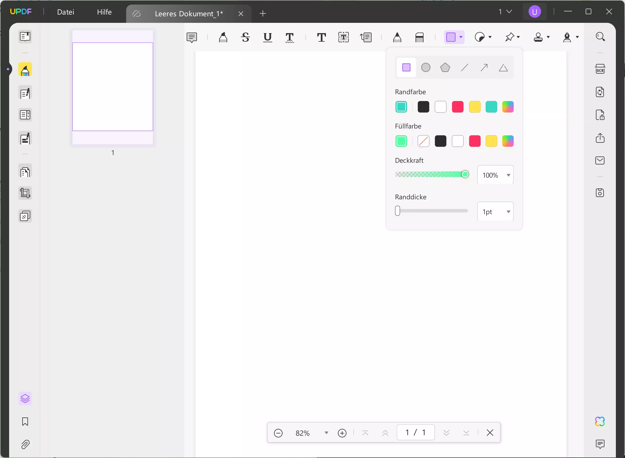 Erstellen Sie eine Tabelle im PDF-Format. Passen Sie die Farbe des Rechtecks im UPDF an.