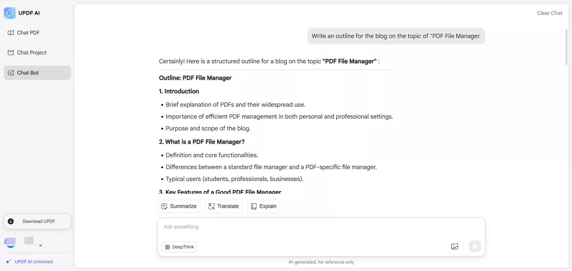 blog outline generated updf ai