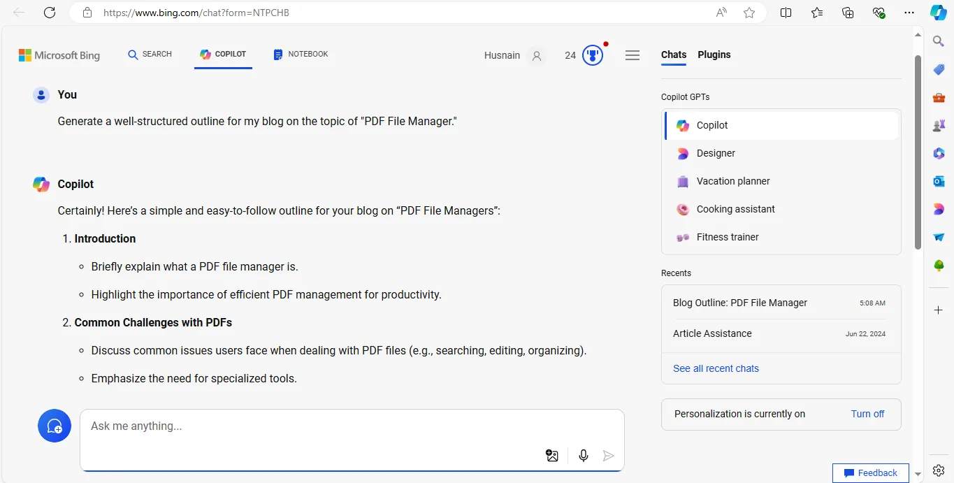 outline generated with copilot