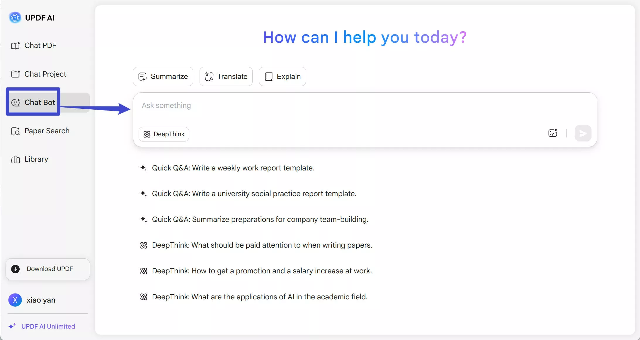 updf online ai assistant interface