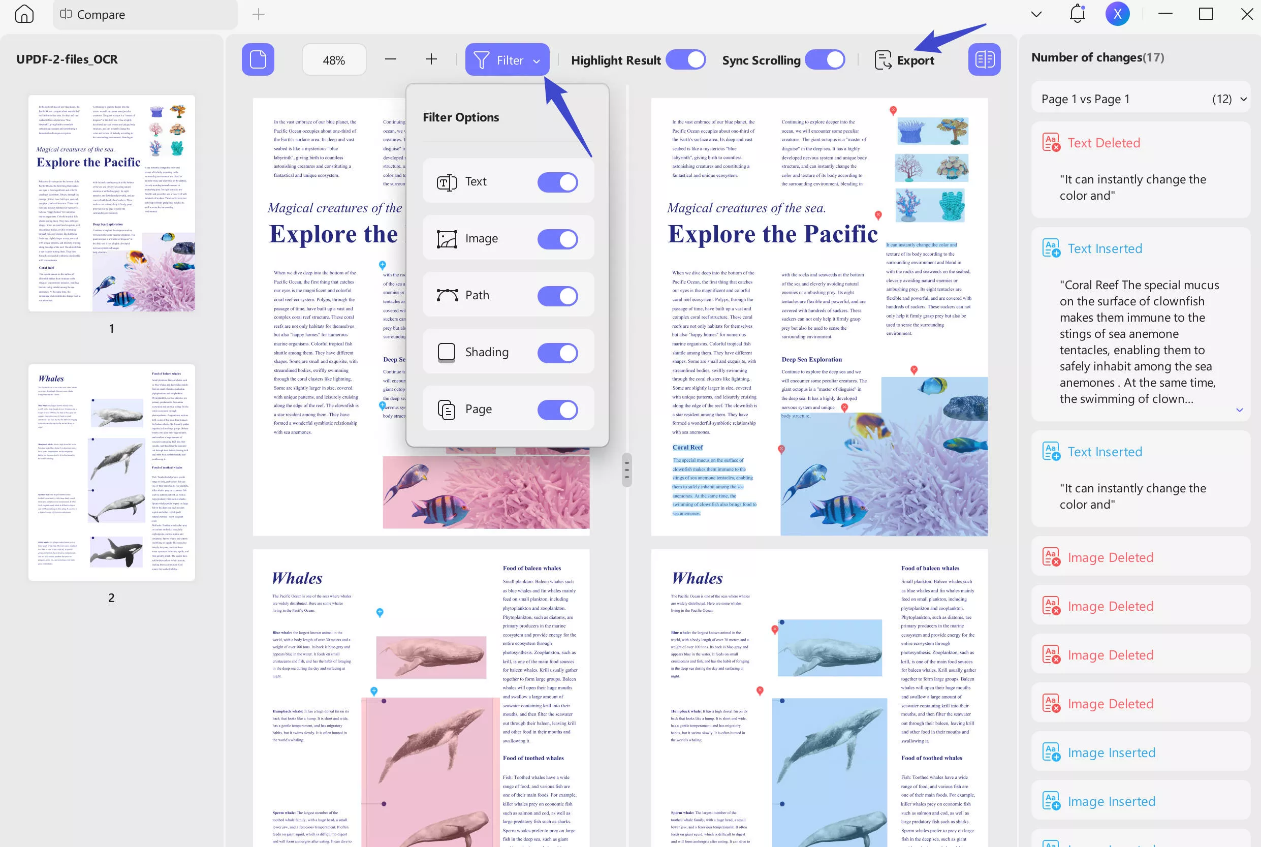 compare pdf adobe modify filter tools