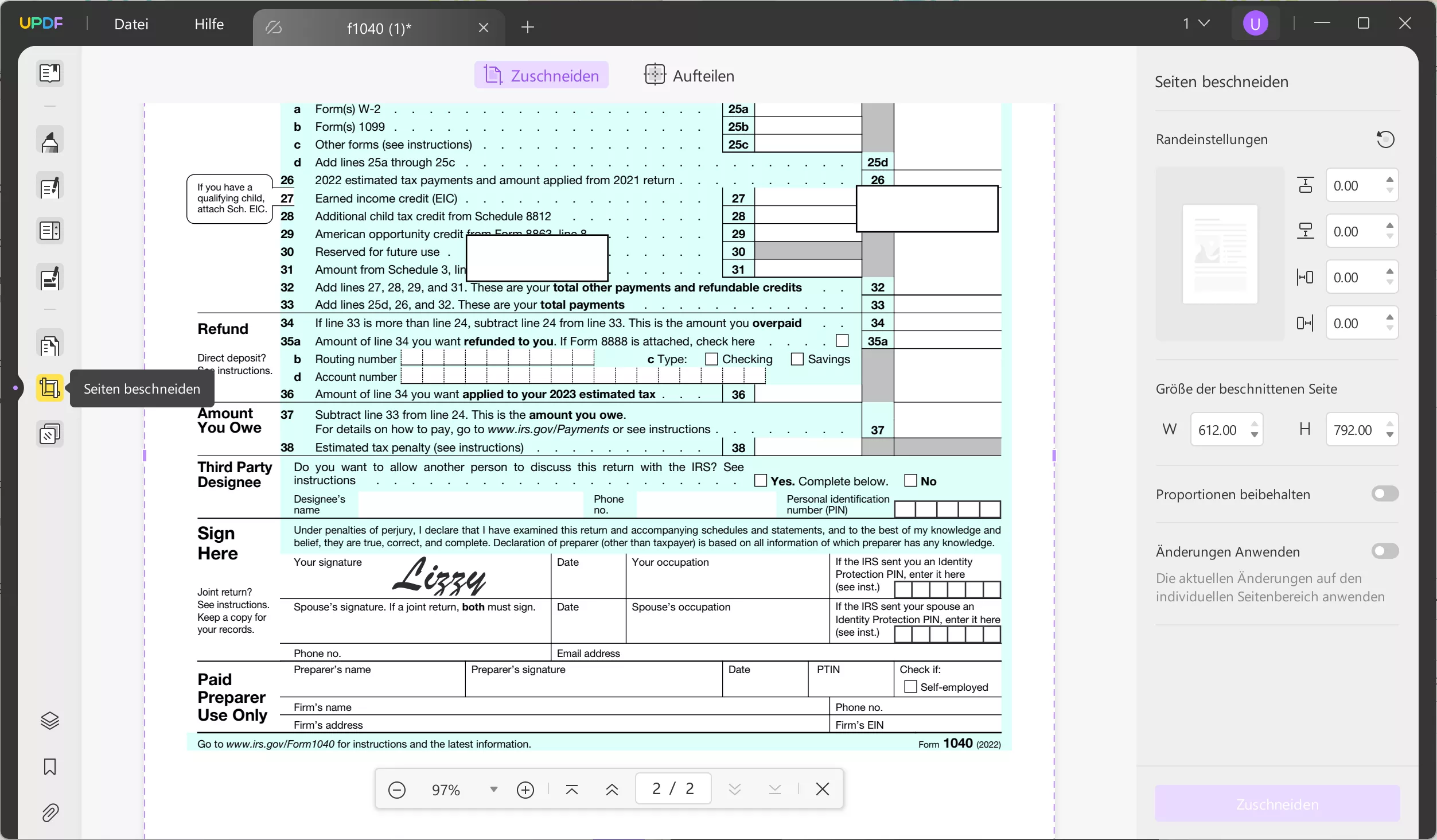 Klicken Sie in UPDF auf "Seiten zuschneiden"