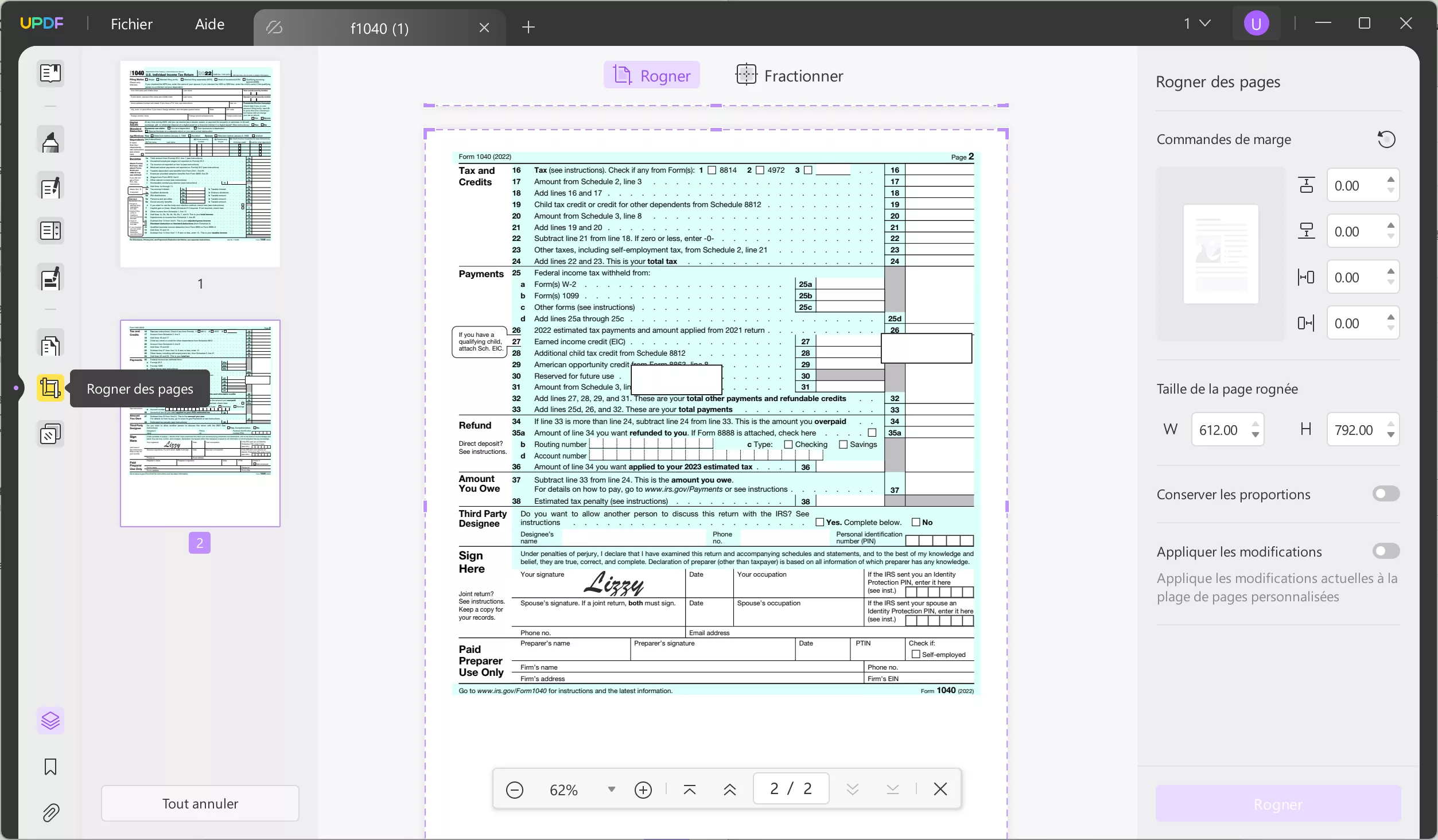 rogner une signature PDF