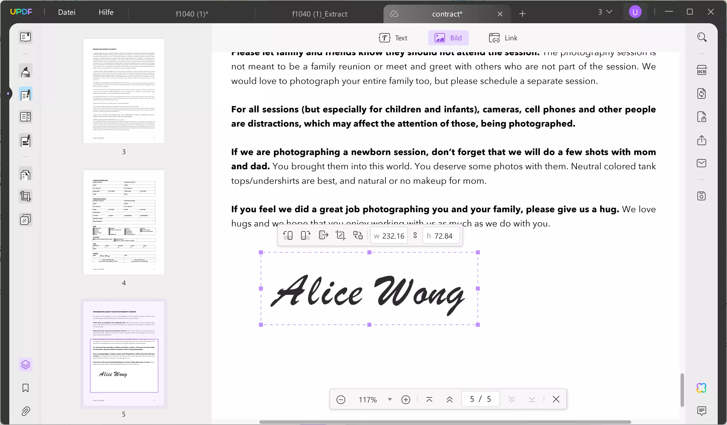 Wählen Sie „Bild zuschneiden“, um die Signatur mit UPDF aus einer PDF-Datei zuzuschneiden.