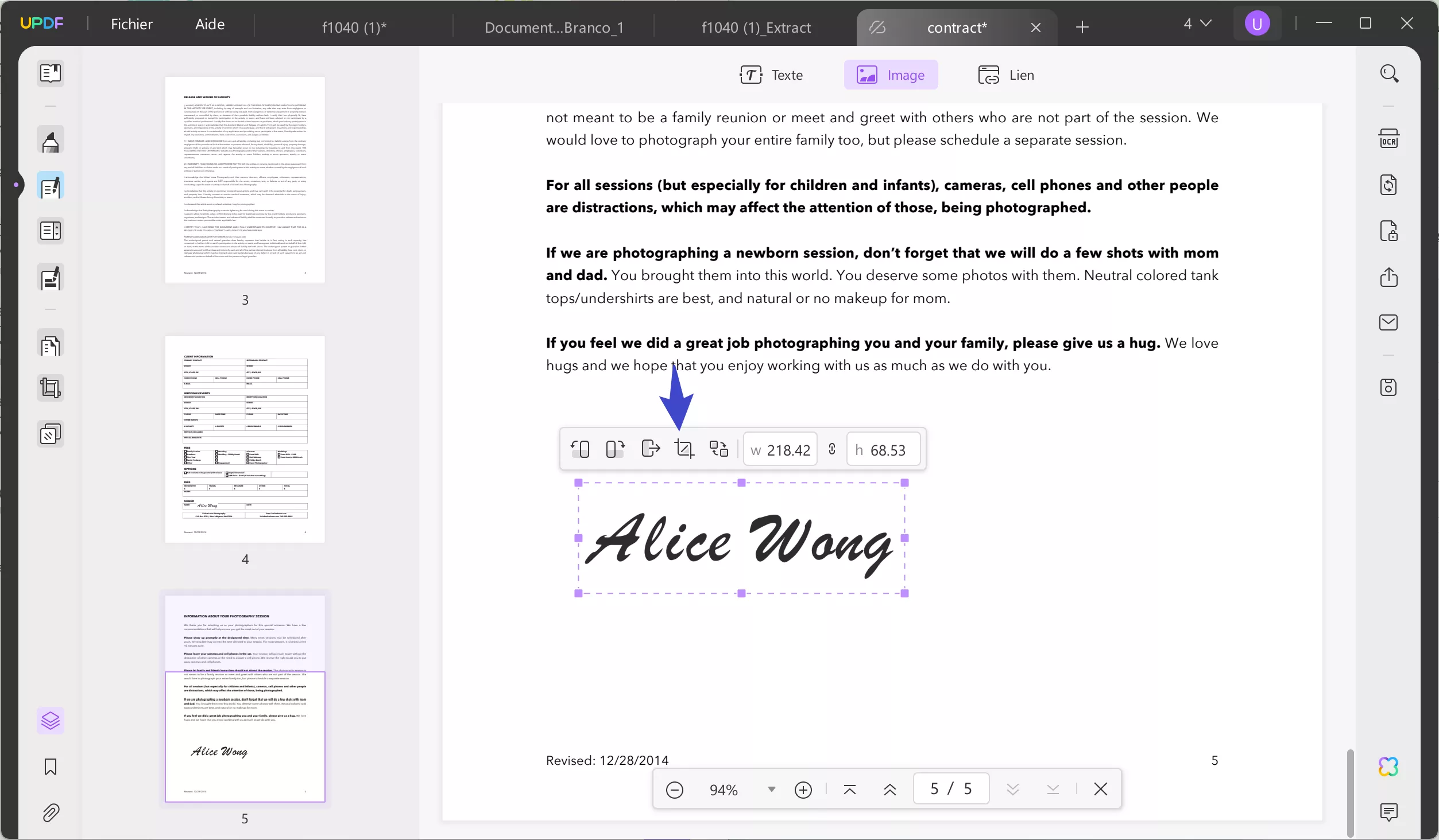 rogner une signature PDF