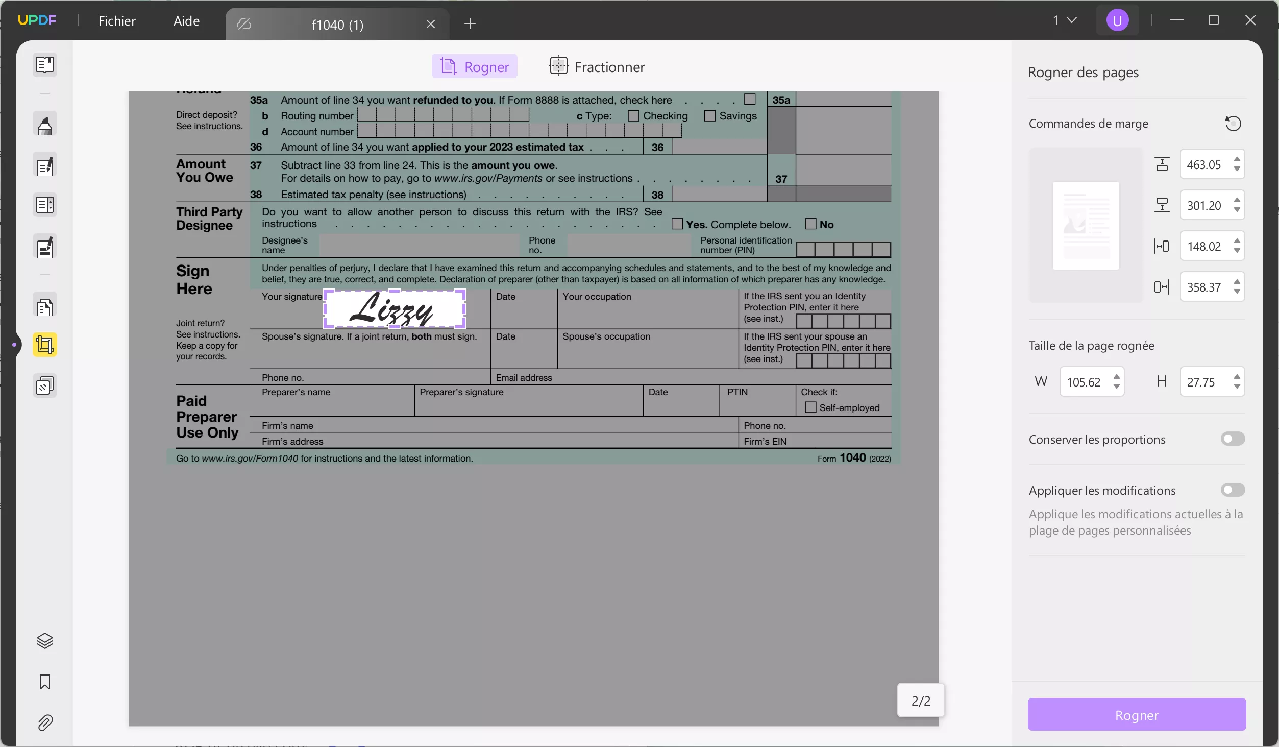 rogner une signature PDF