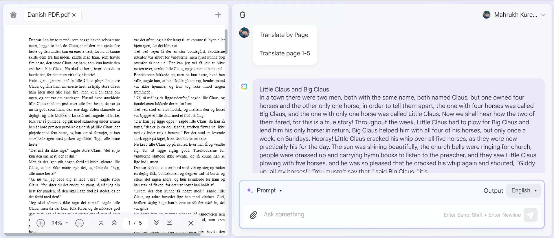 translation of danish pdf page by page with UPDF's Online AI Assistant