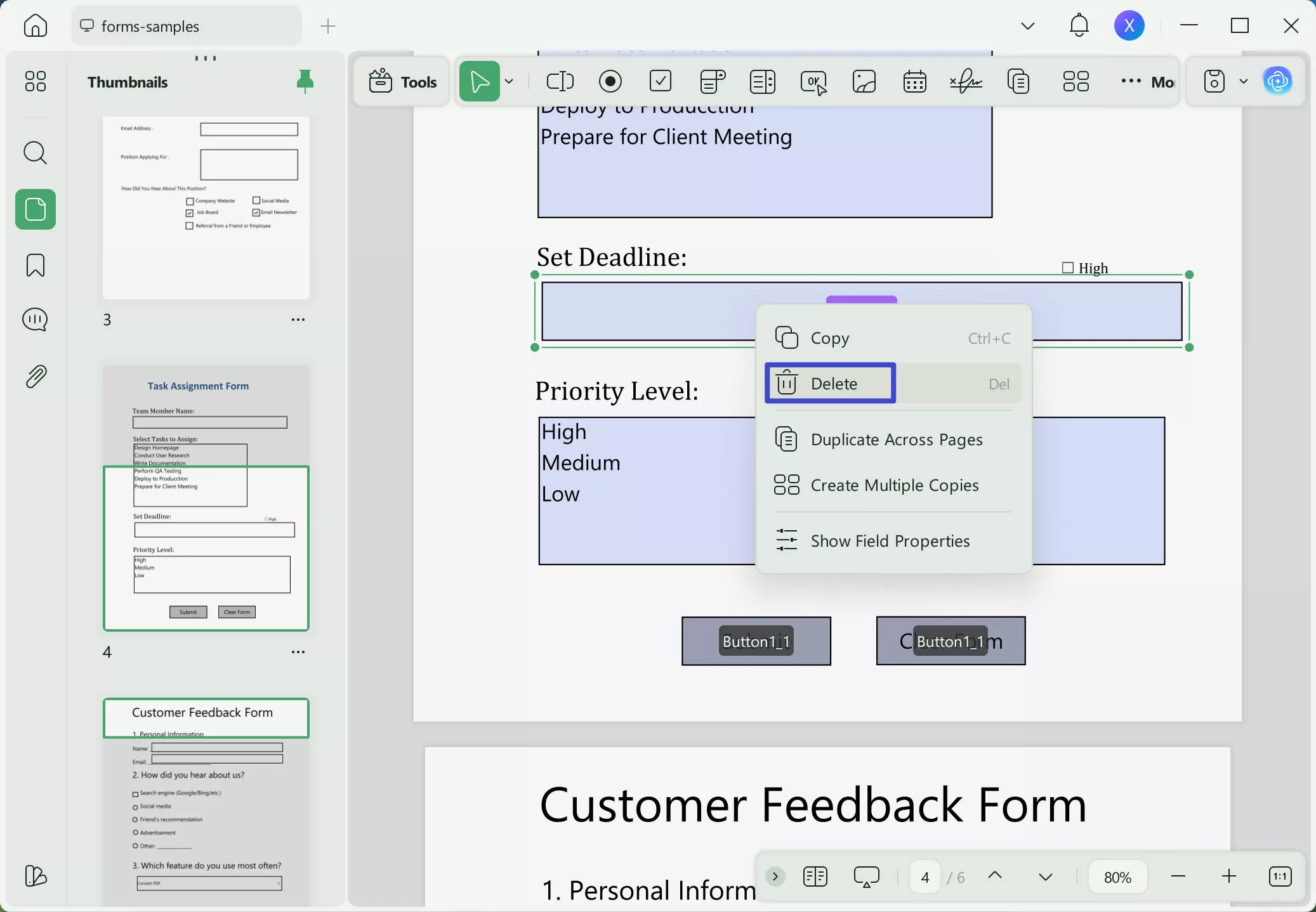 delete blue boxes in updf