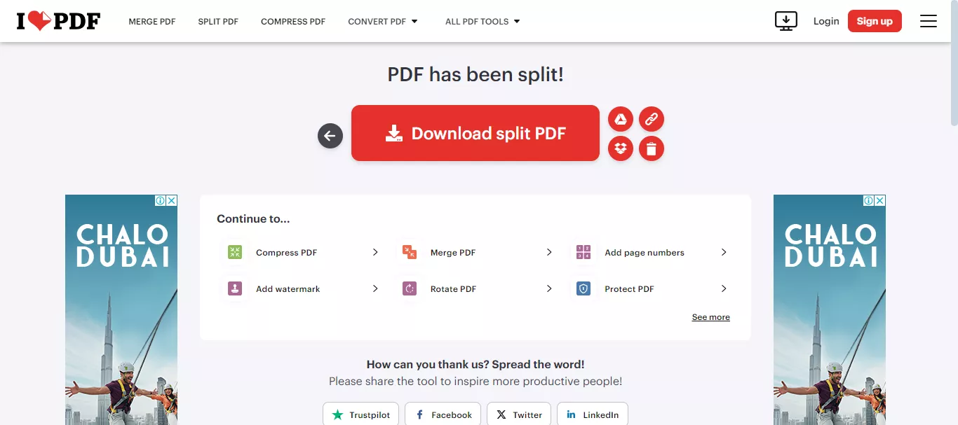 download the split pdf file on linux with ilovepdf