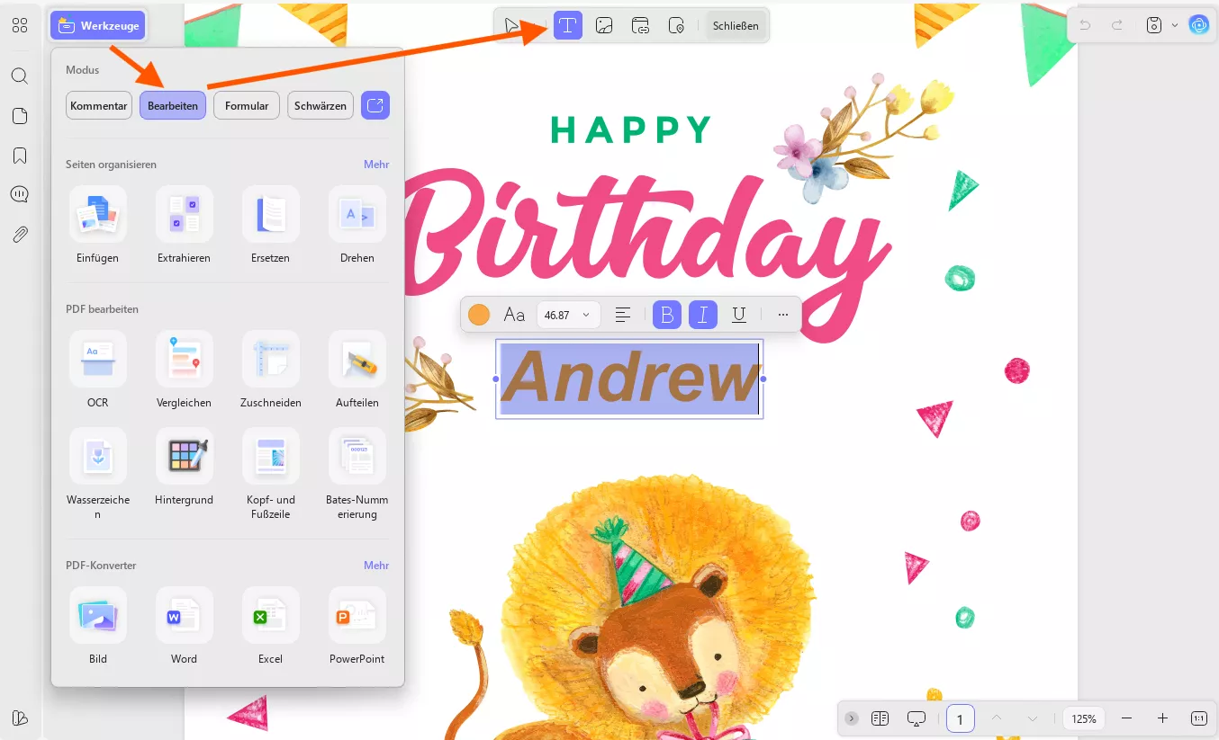 Fügen Sie den Geburtstagswünschen Ihrer Tochter für die Mutter einen Text hinzu