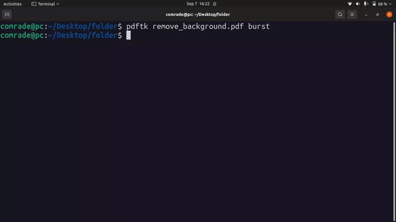enter the prompt to split the document on linux