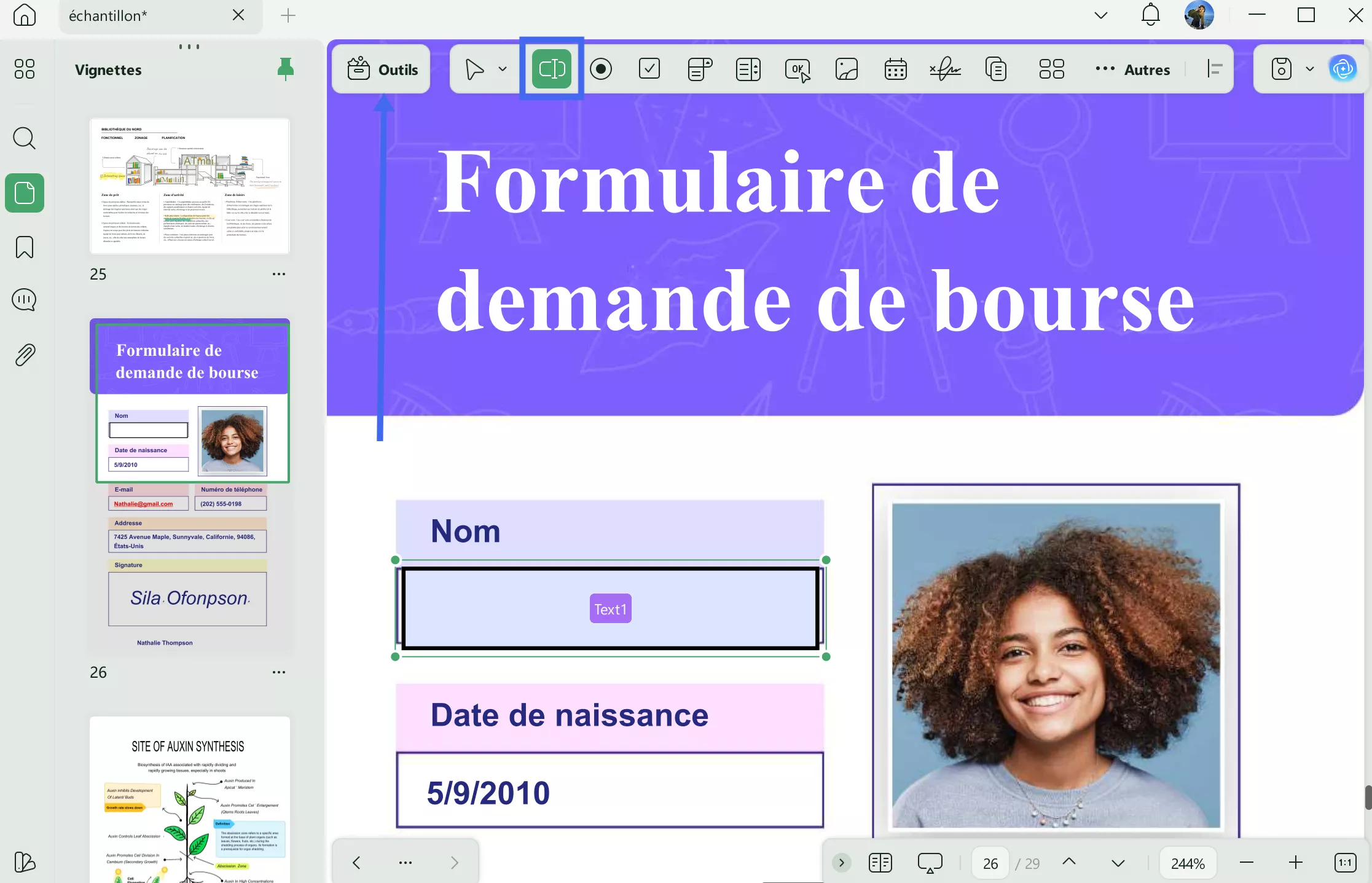 créer un tableau en pdf ajouter un champ de texte