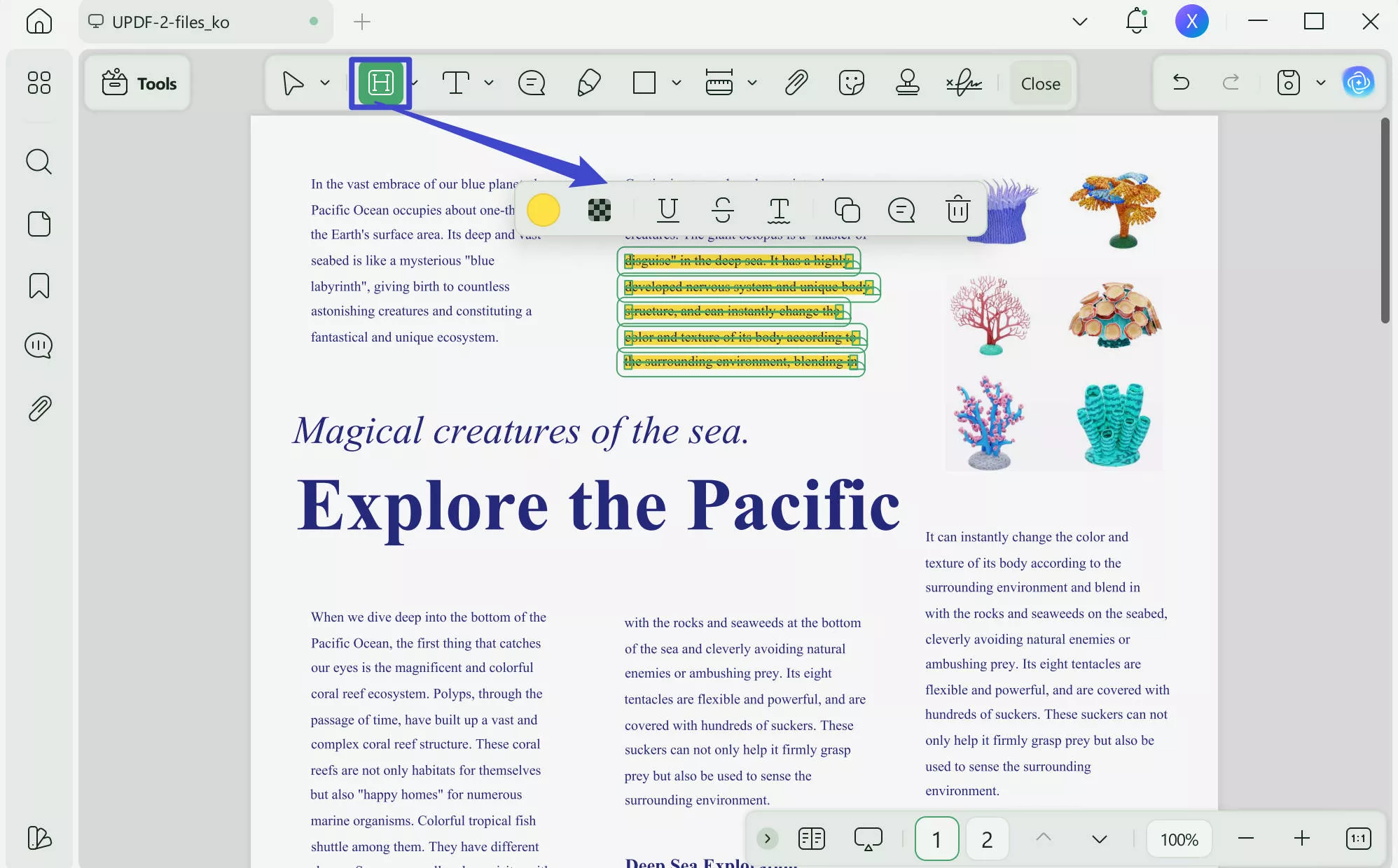 click on the highlight icon with updf