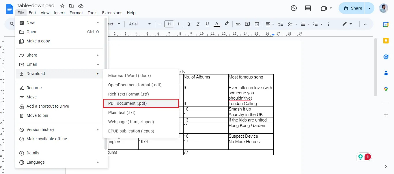 download the file as pdf with Google Drive