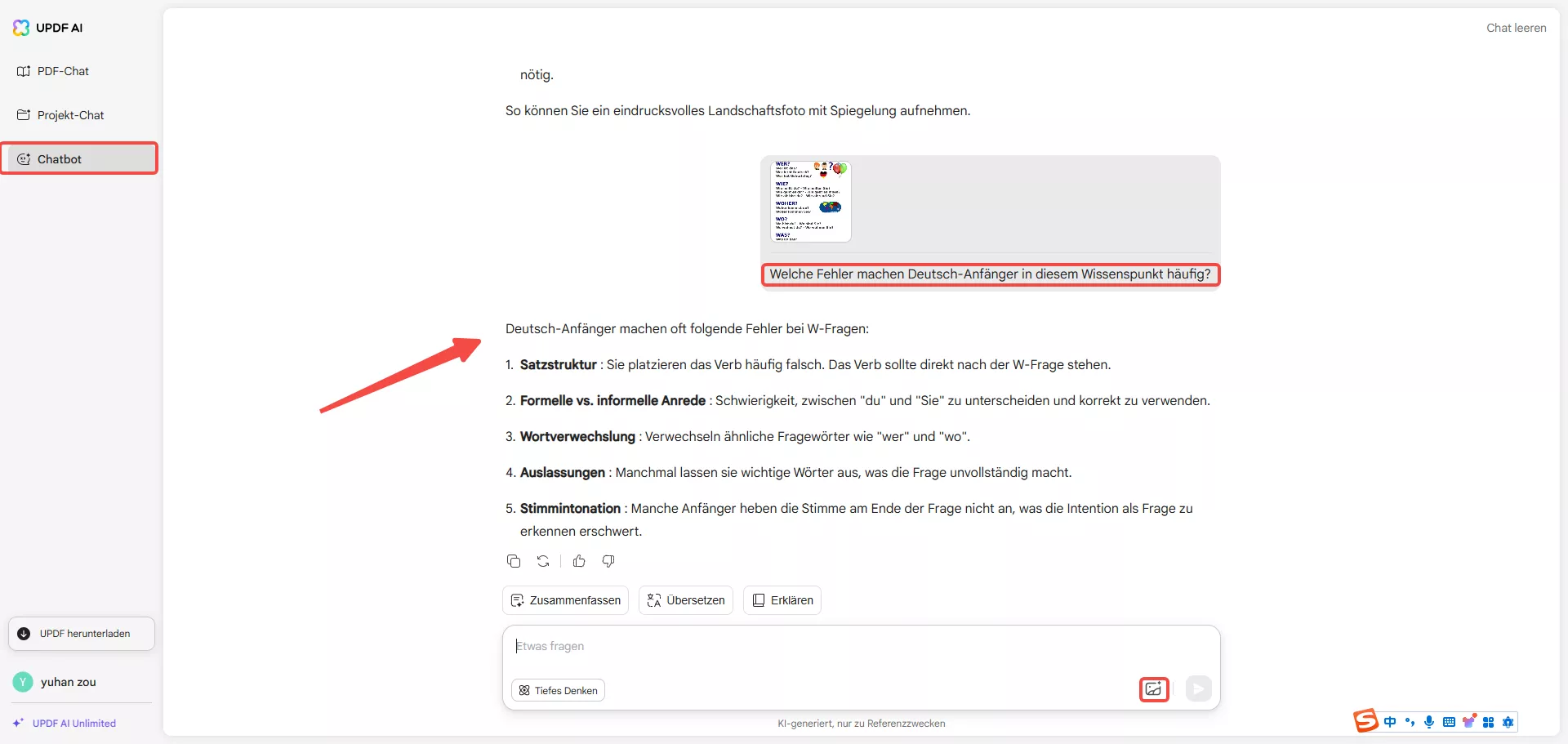 Mit UPDF-KI-Chat lernen