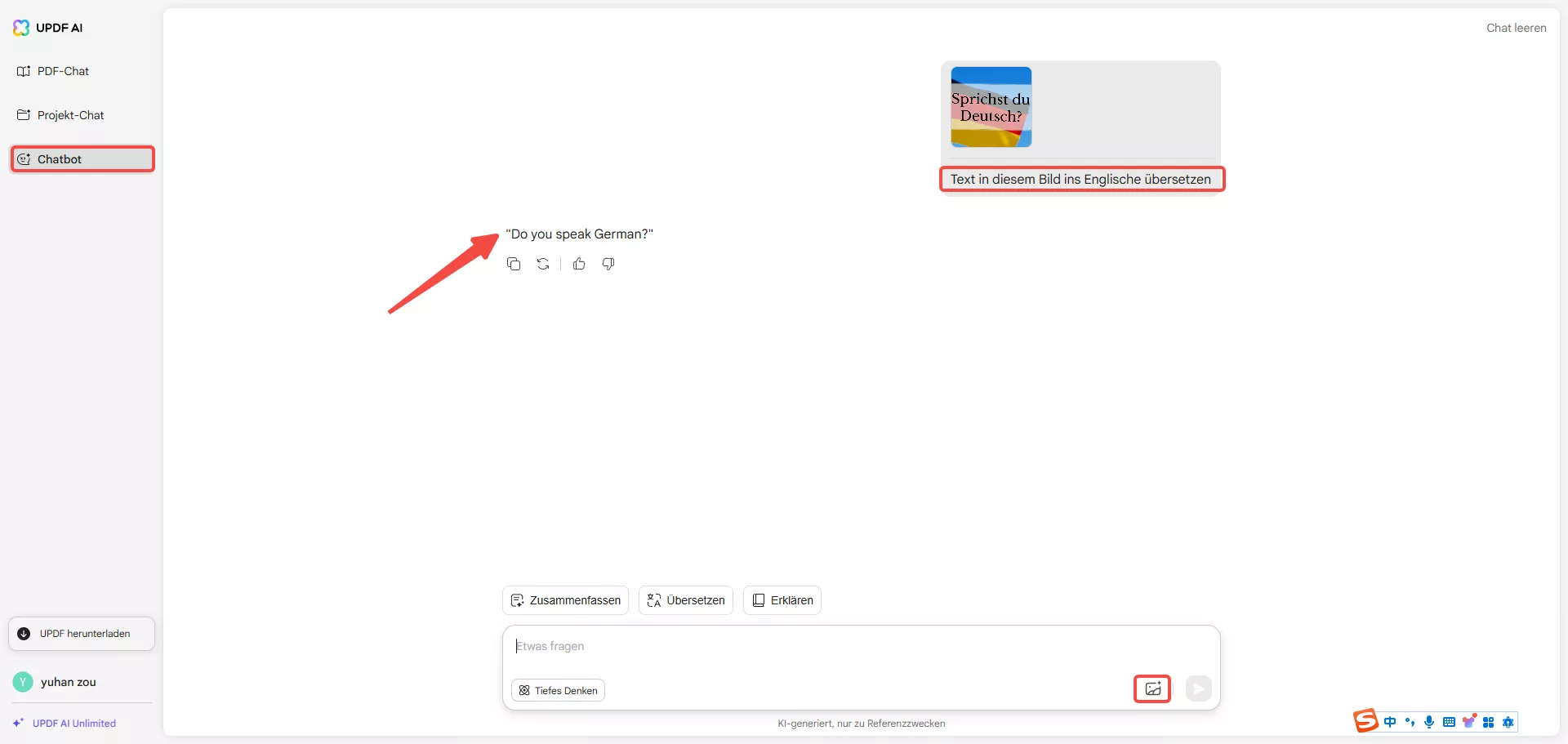 Sprache des Bildtextes übersetzen