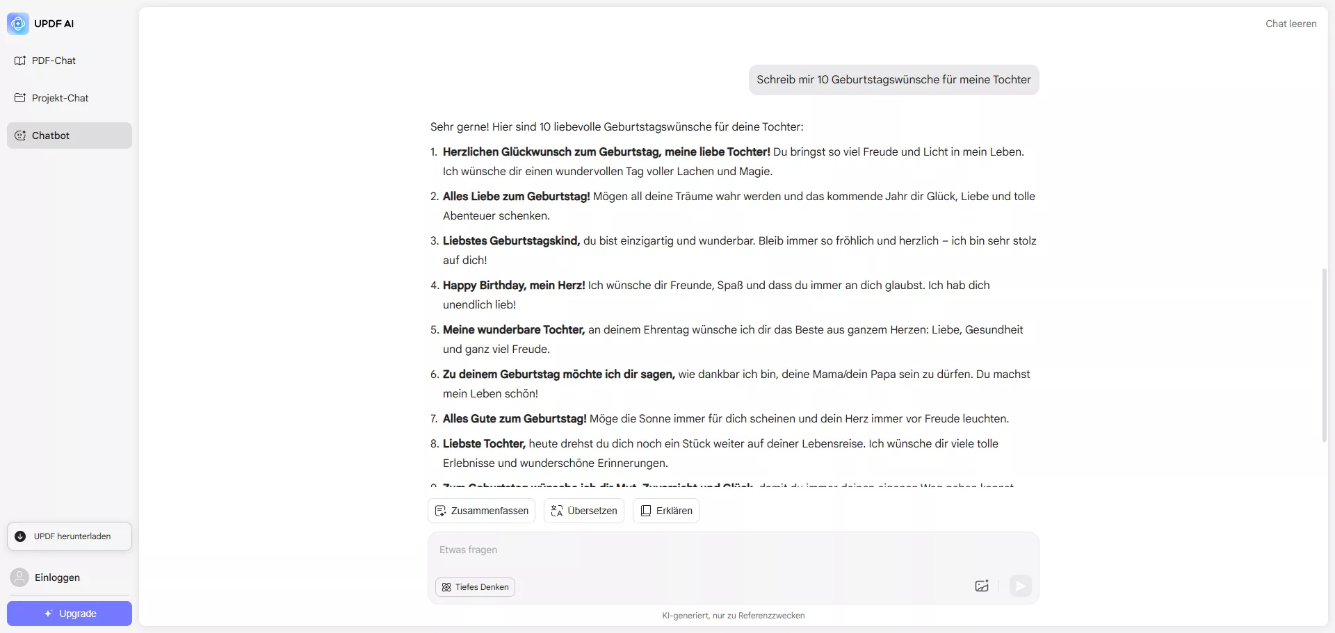 UPDF AI Web Geburtstagswünsche generieren