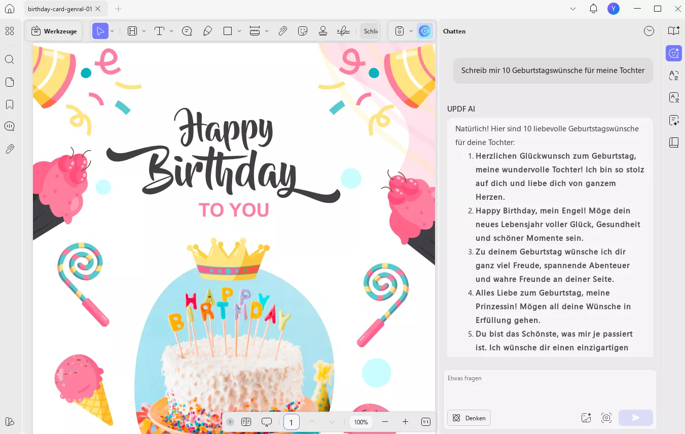 UPDF AI Geburtstagswünsche generieren