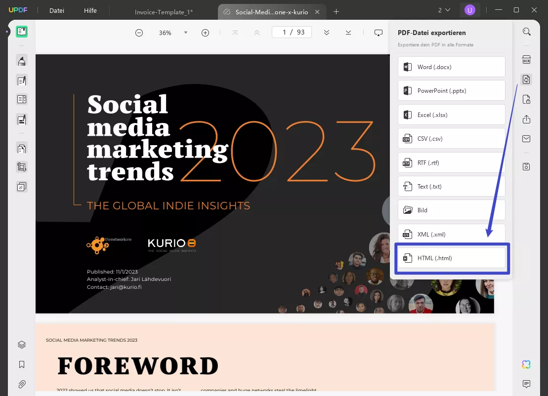 Ausgabeformat als HTML auswählen