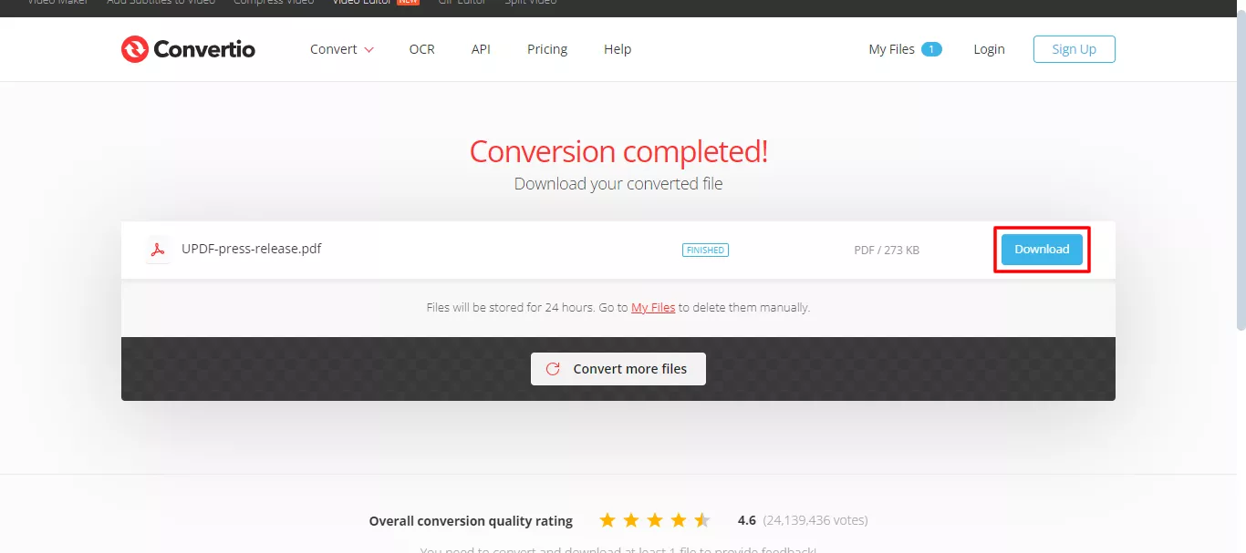 download the converted PDF file with convertio