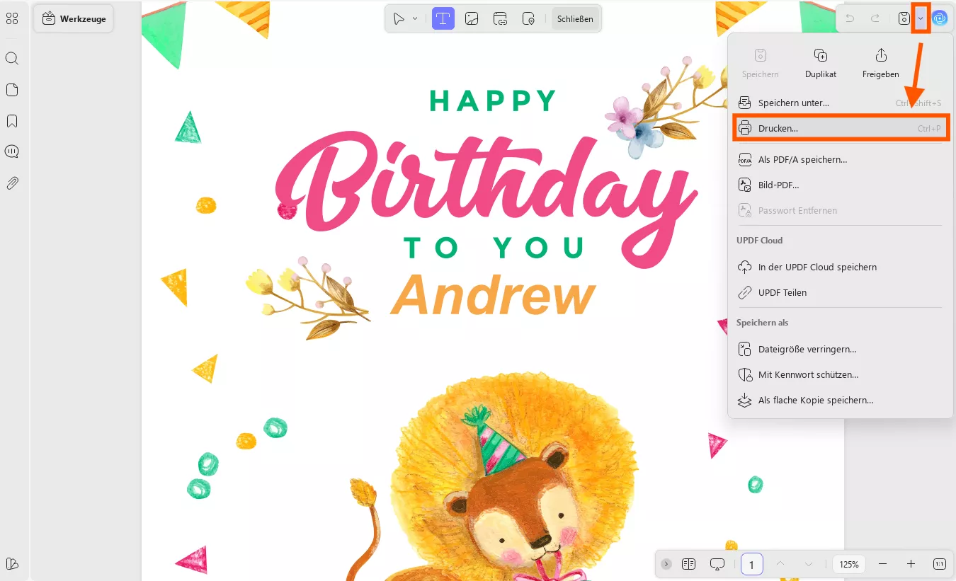 Drucken Sie die Karte
