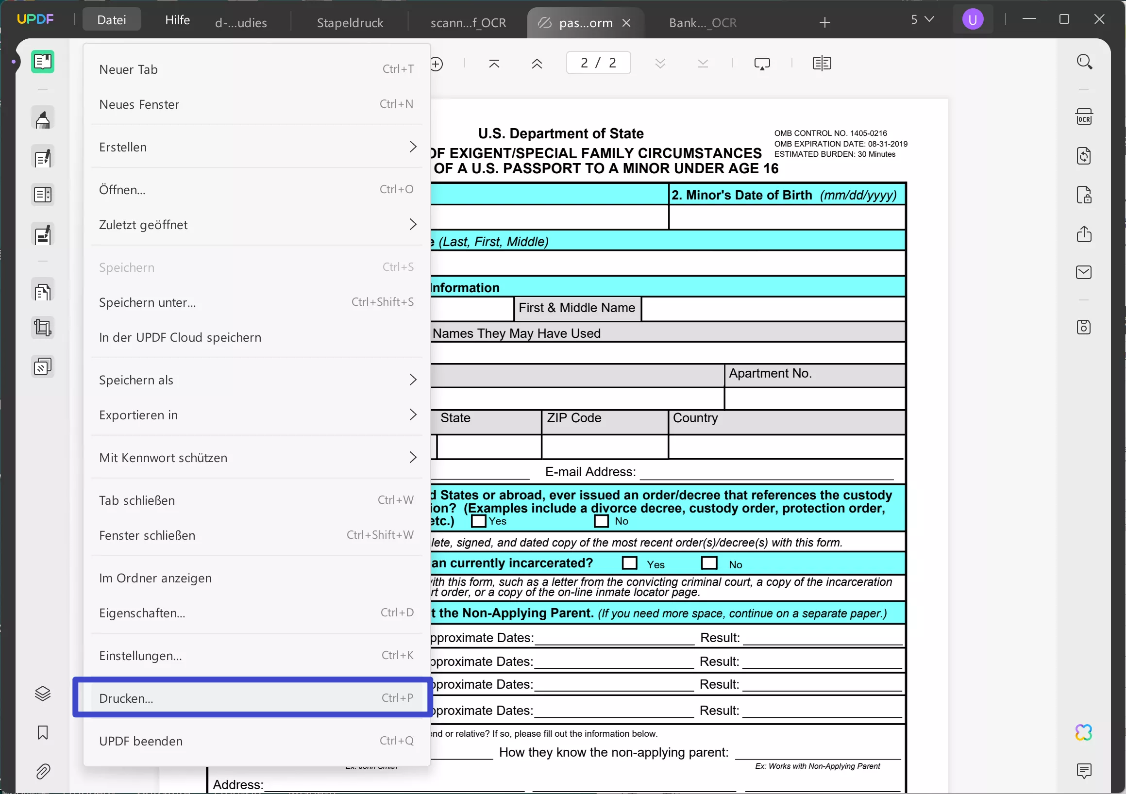 Konvertieren Sie ausfüllbare PDF-Formulare mit der Druckoption in normale PDF-Formulare