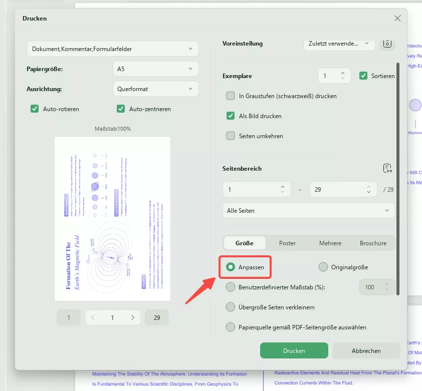 PDF skalieren Seitengröße und Handhabung