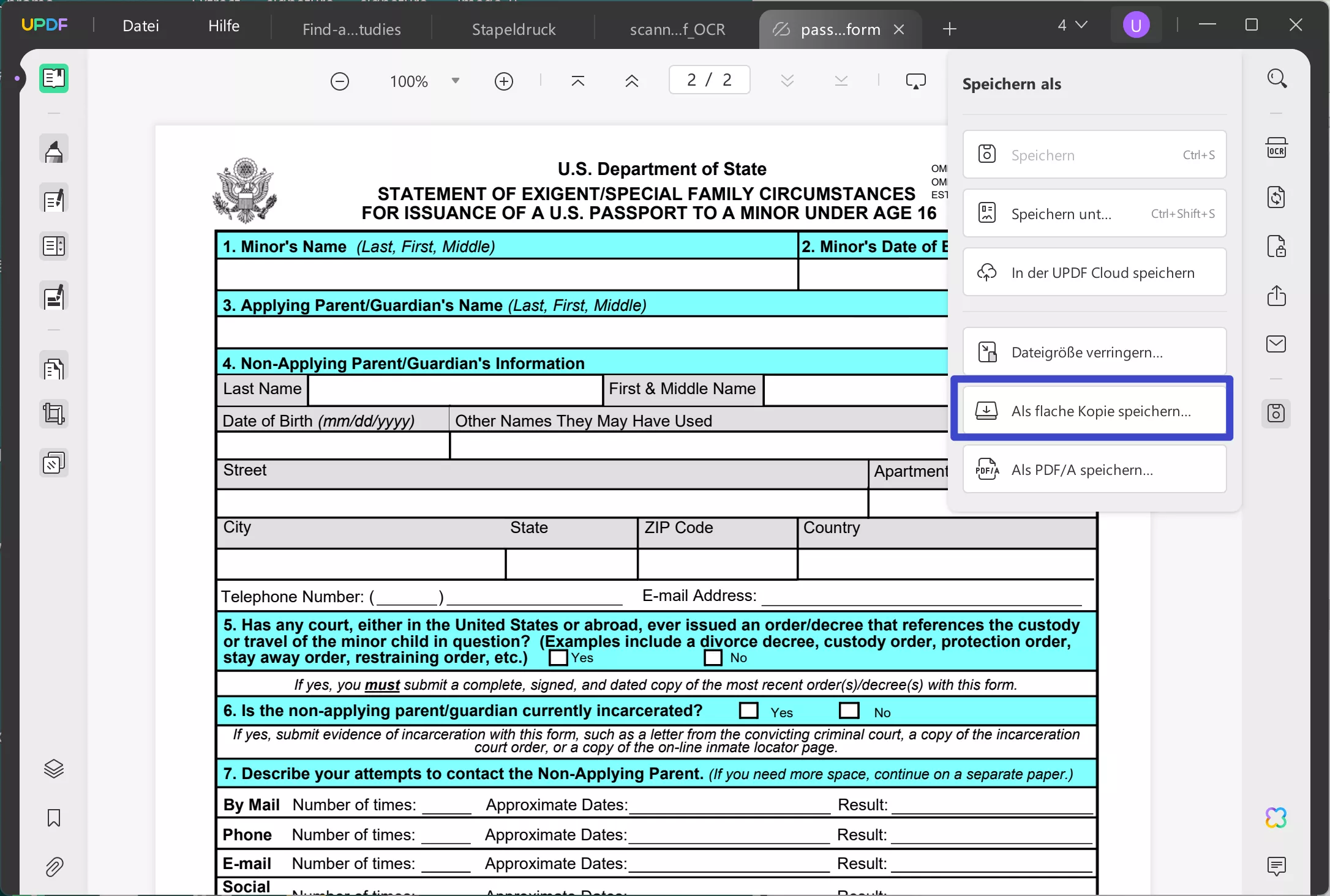 So entfernen Sie ausfüllbare Felder in PDF durch Abflachen in UPDF