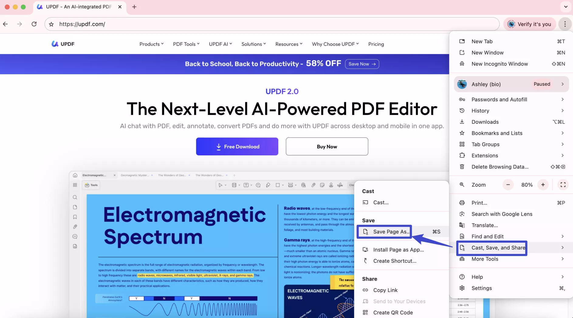 click the 3 dots and save your page on your PC