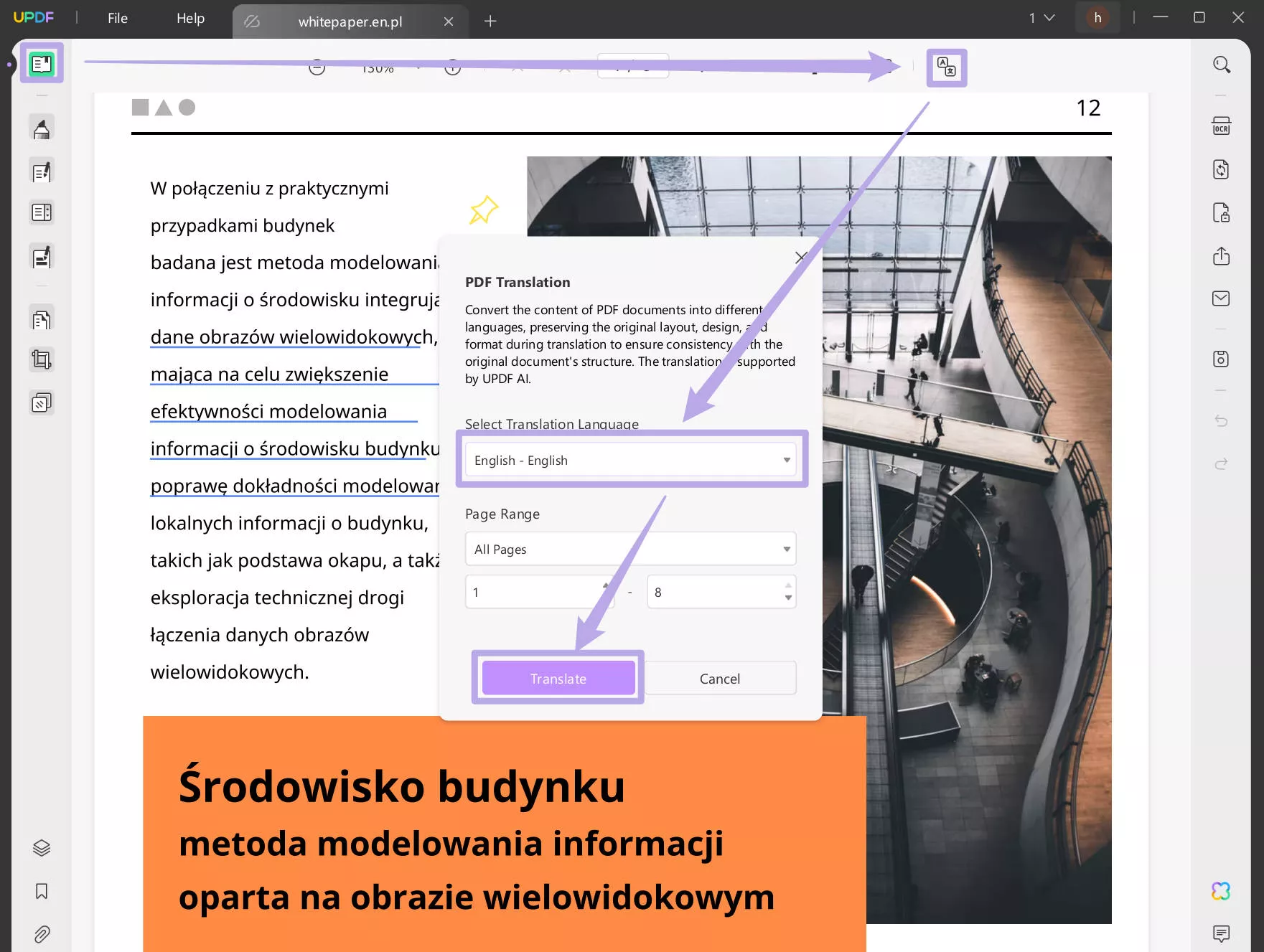 Translate Polish PDF to English with Layout keeping with UPDF on WIndows