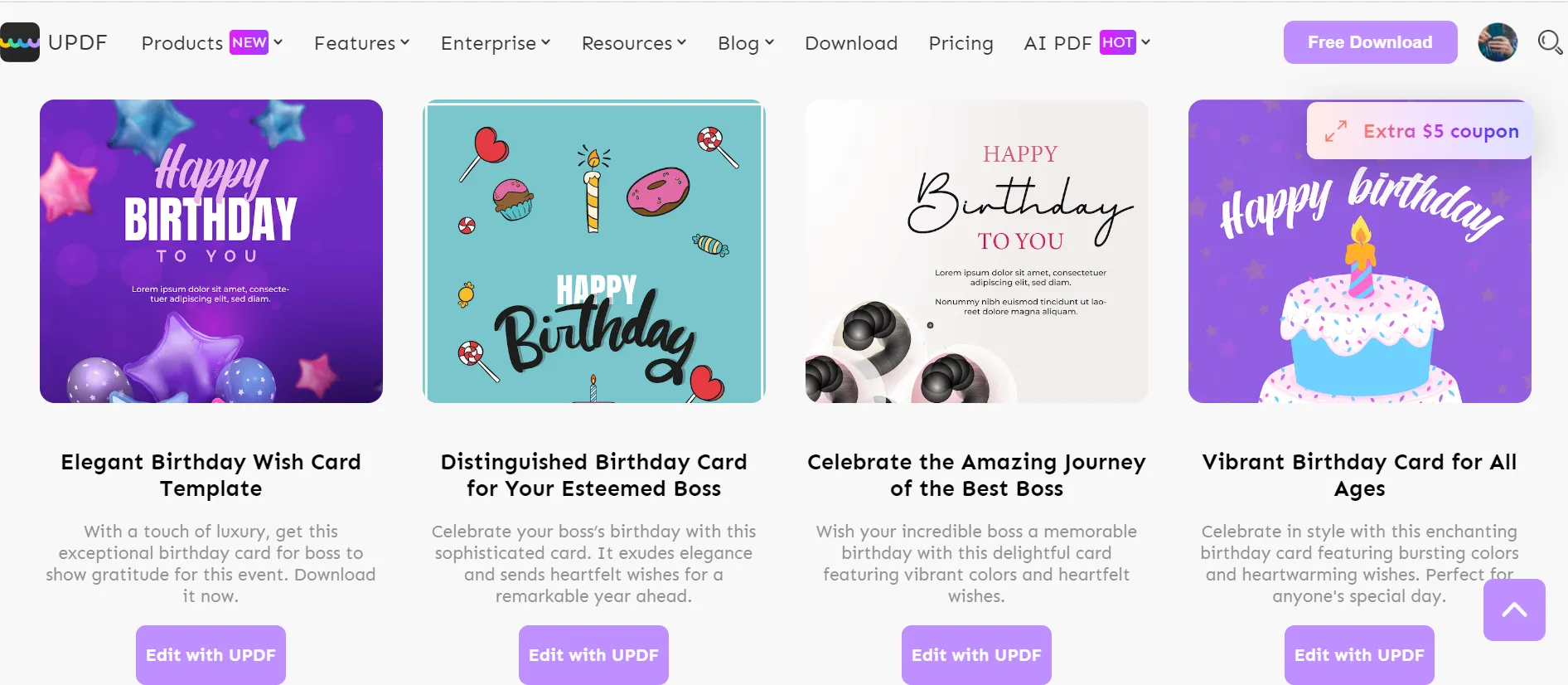 Durchsuchen Sie kostenlose Geburtstagsvorlagen in UPDF