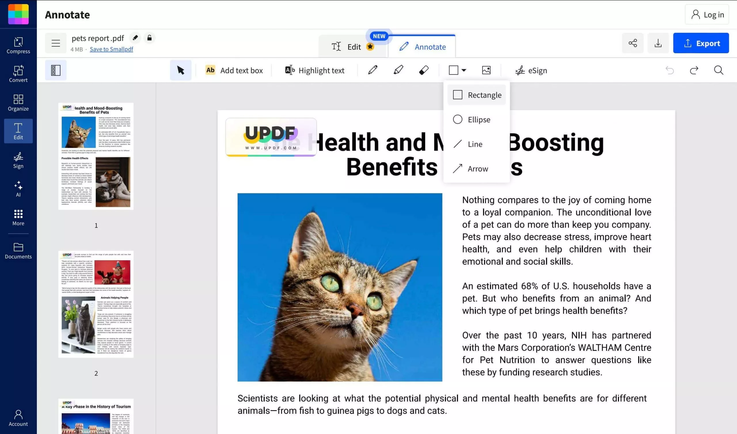 use rectangle in smallpdf
