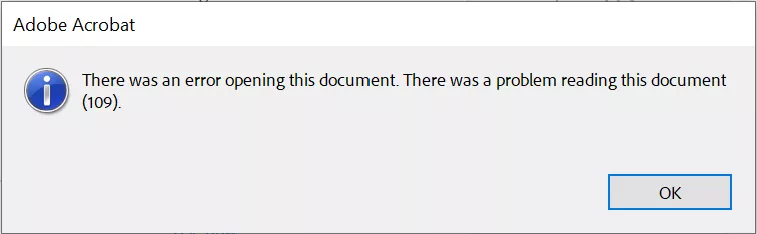 there was a problem reading this document 109 error